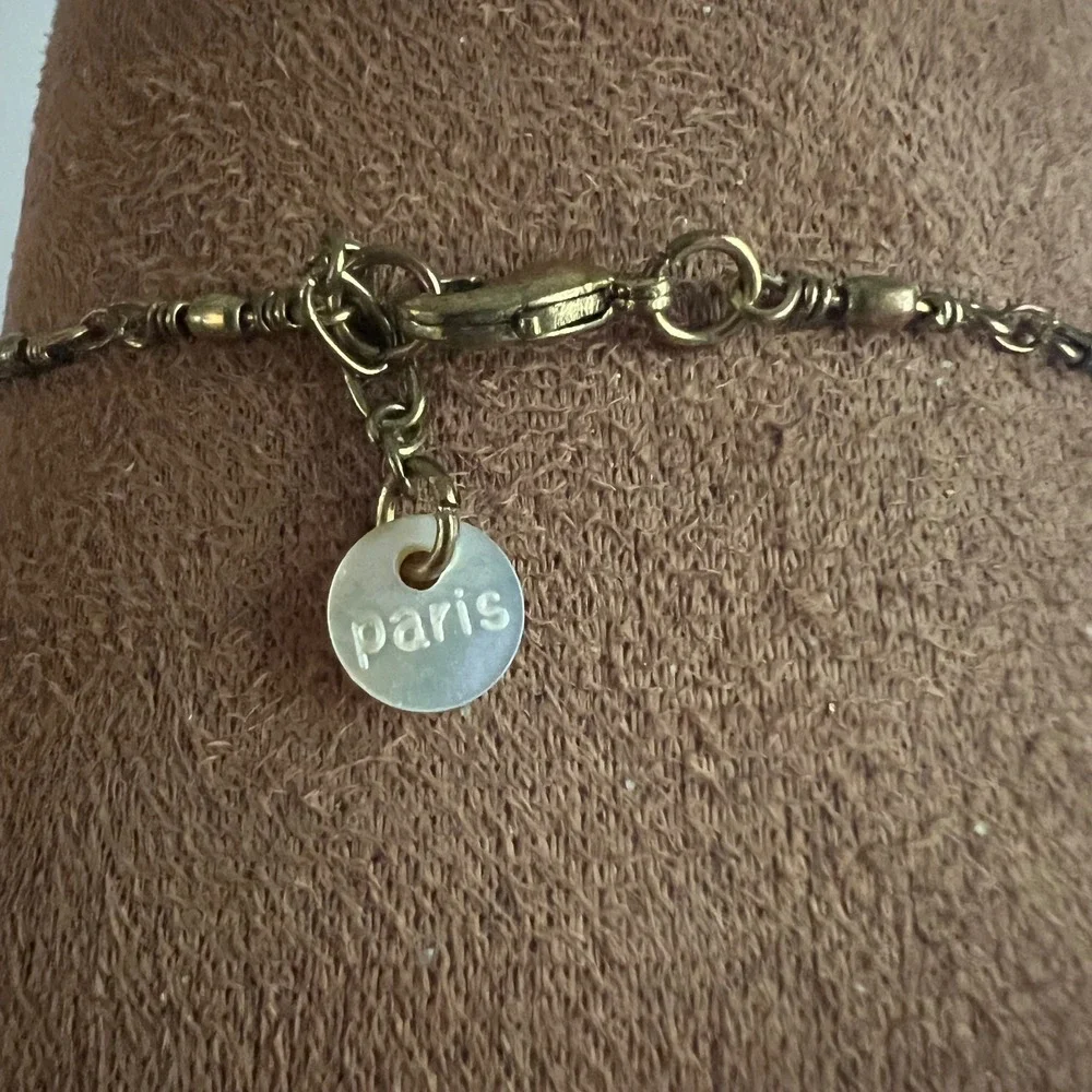 RS Paris Doll Pendant Long 36 Necklace Gold Tone Mixed Media 4 In Whimsical Goth
